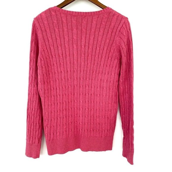 St. John’s Bay  cable knit sweater with v-neck & long sleeves in a cotton blend - Picture 4 of 7